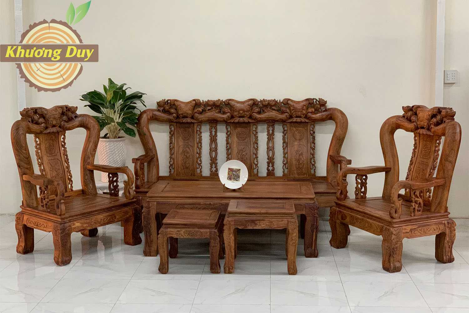 Bộ bàn ghế phòng khách gỗ Hương vân HV07