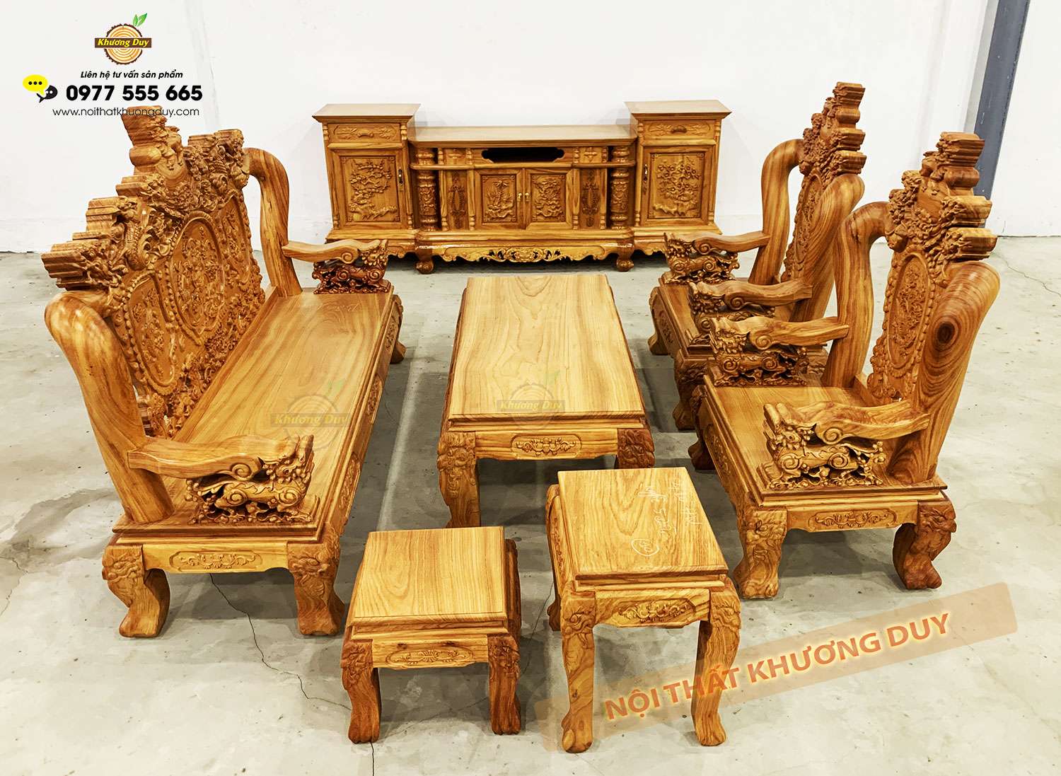 Bộ sofa gỗ Gõ Đỏ chạm Nghê GĐ12