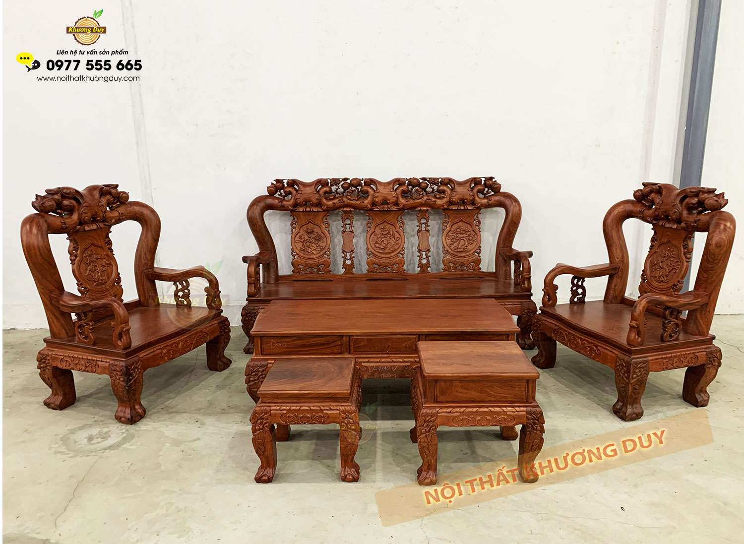 Bộ sofa gỗ Hương Đá chạm Đào HĐ24