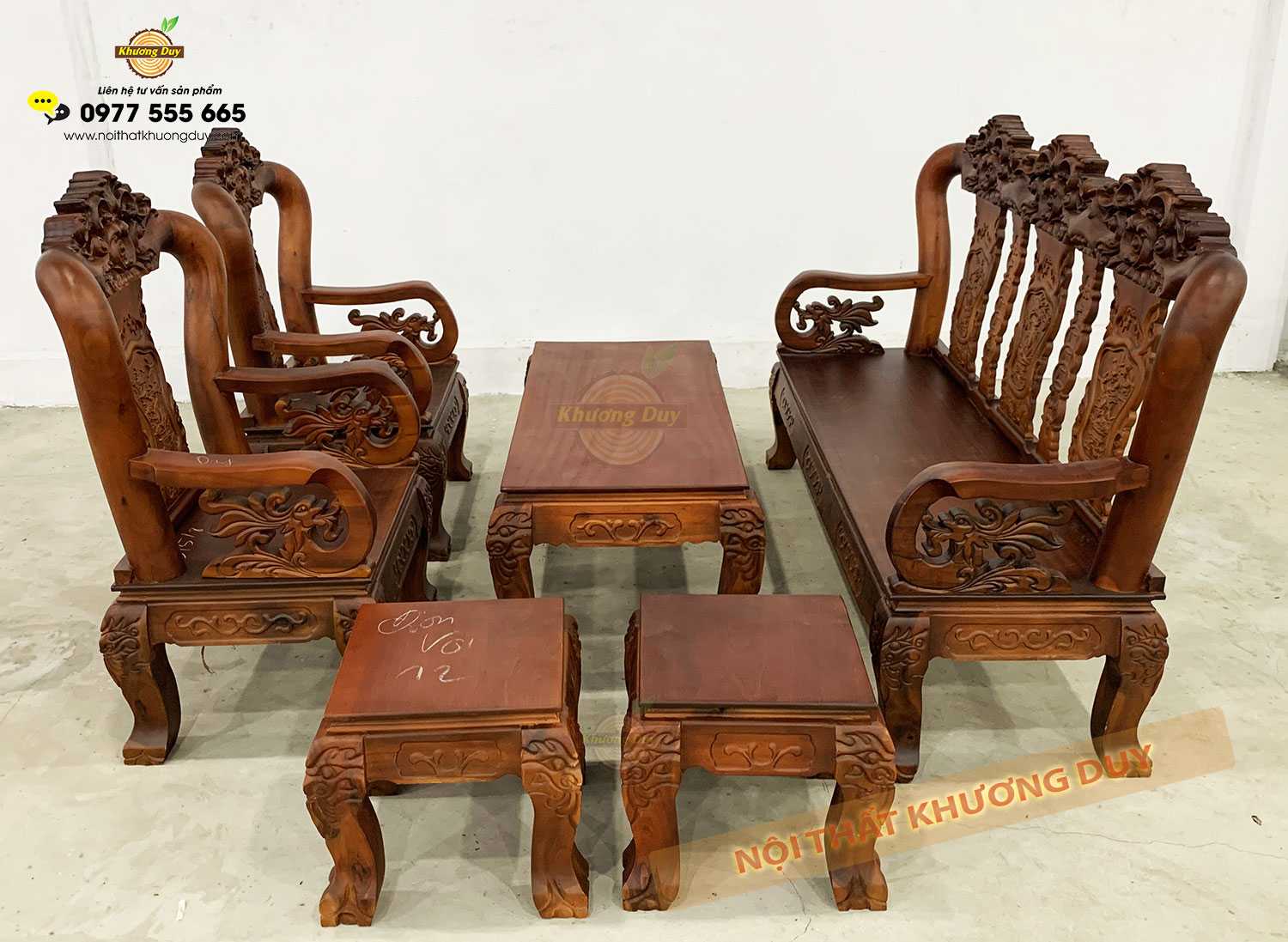 Sofa gỗ Tràm chạm Hoa Lá Tây GT25
